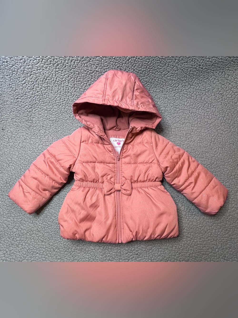 Carters Pink Puffer Coat Little Girls Size 2T With Good And Bow Full Zip Up